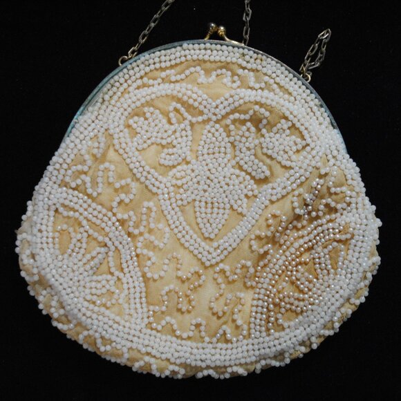 Vintage/Antique Beaded Satin Evening Purse with Unique Design - Picture 2 of 14